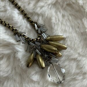 Anthropologie Antiqued brass gold tone Silver Beaded Crystal Statement Necklace